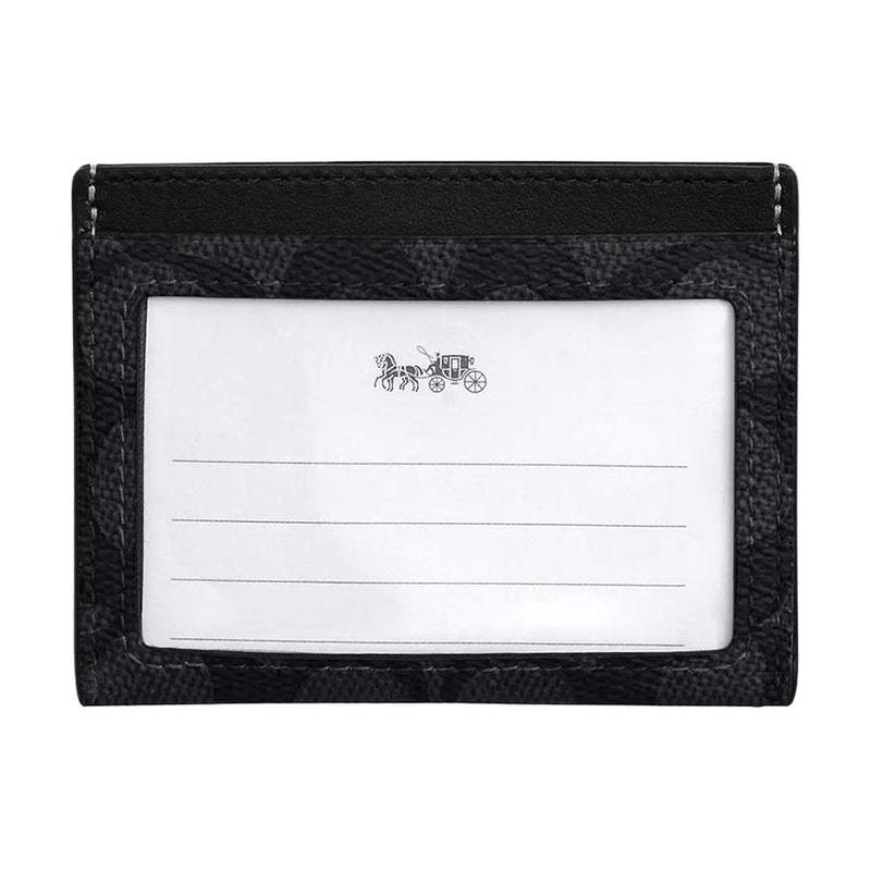 Coach Card Holder Case 10 Classic Presbyopia Logo Artificial Leather Patchwork Fabric and Cow Leather Case Mini Unisex Charcoal Black with Black