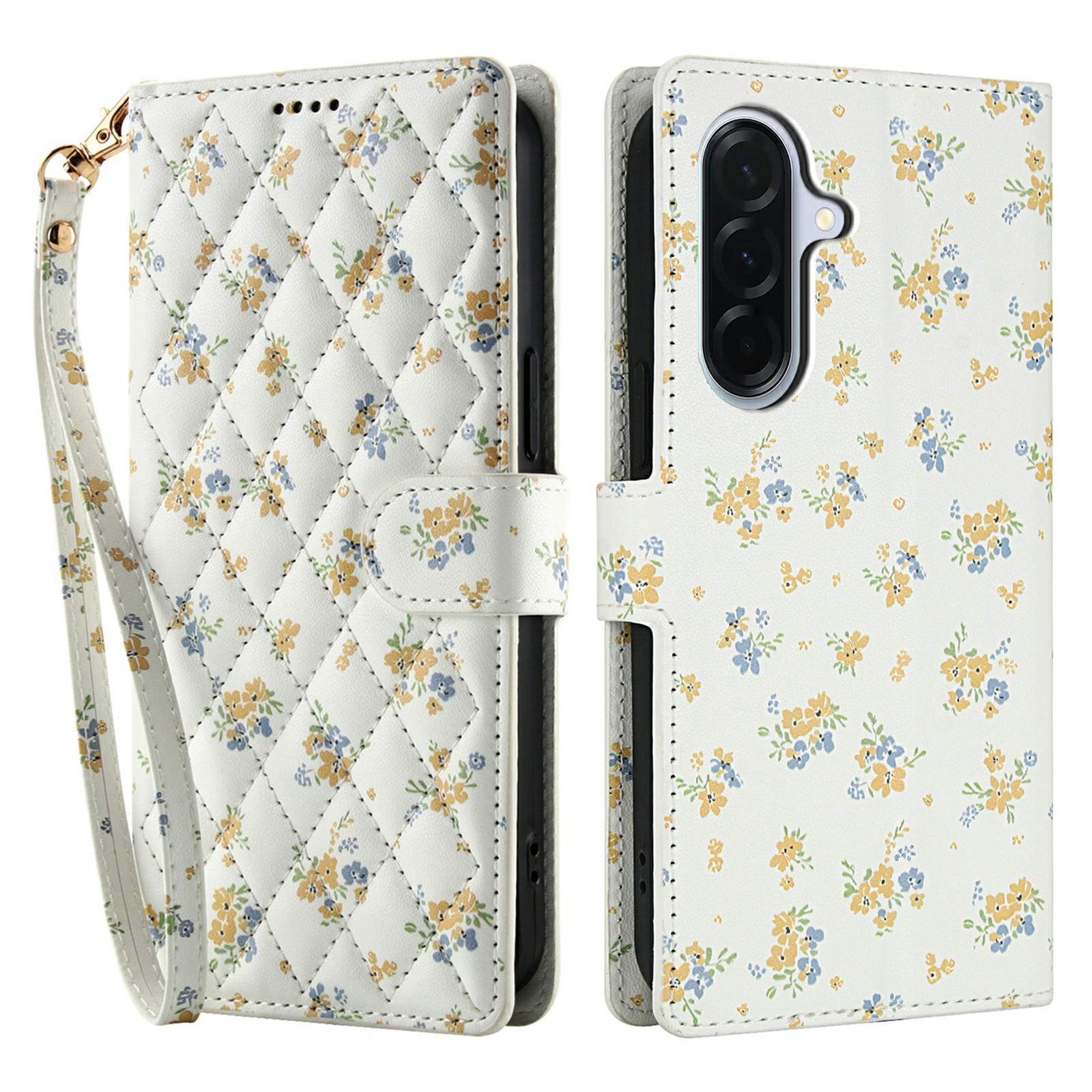 

For Samsung Galaxy A36 5G/A56 5G Wallet Case Rhombic Floral Design Leather Flip Phone Cover with Strap A5