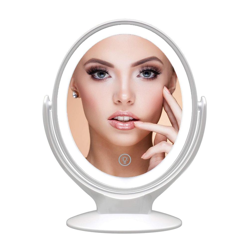 

Cosmetic Mirror With Light, Double-Sided 1X/7X Magnifying Mirror,USB Rechargeable, 360° Rotating Free standing LED Makeup Mirror белый