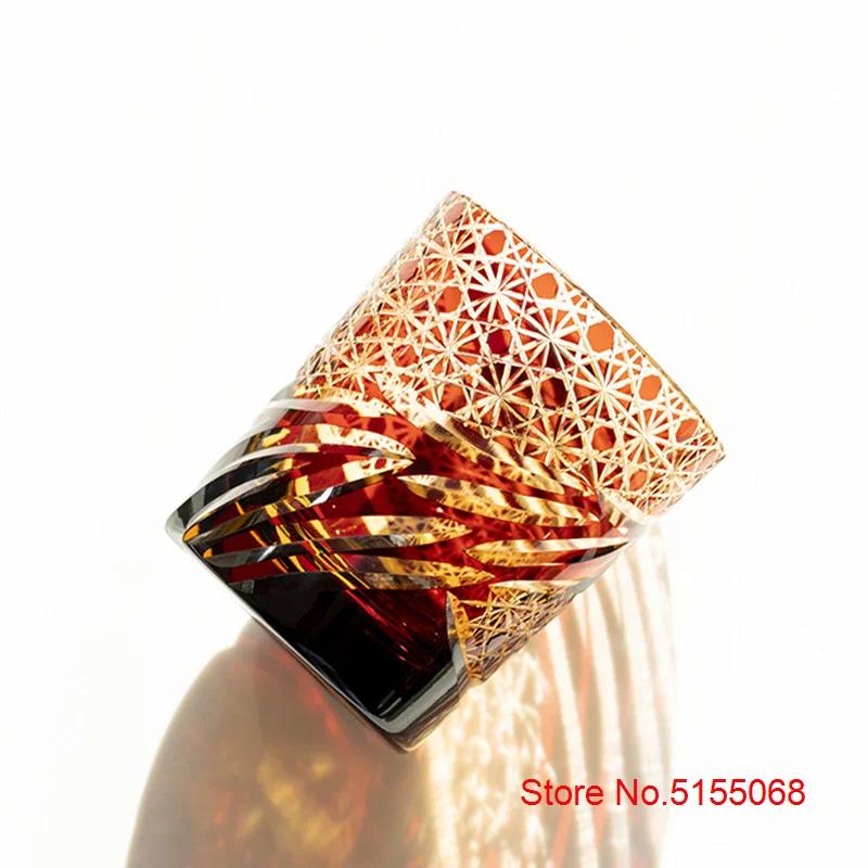 Japanese Vintage Edo Kiriko Whiskey Cup High Grade Crystal Wine Glass Dragon Eye Pattern Medieval Hand Cut Whisky Glass Gift Box