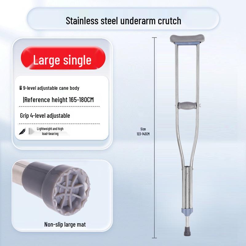 Lightweight Non-Slip Stainless Steel Underarm Crutches for Young People