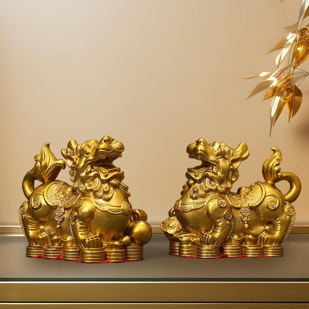 2 kusy socha Pixiu Čínská figurka Fengshui odolná proti opotřebení Kolekce mosazná socha Pi Yao