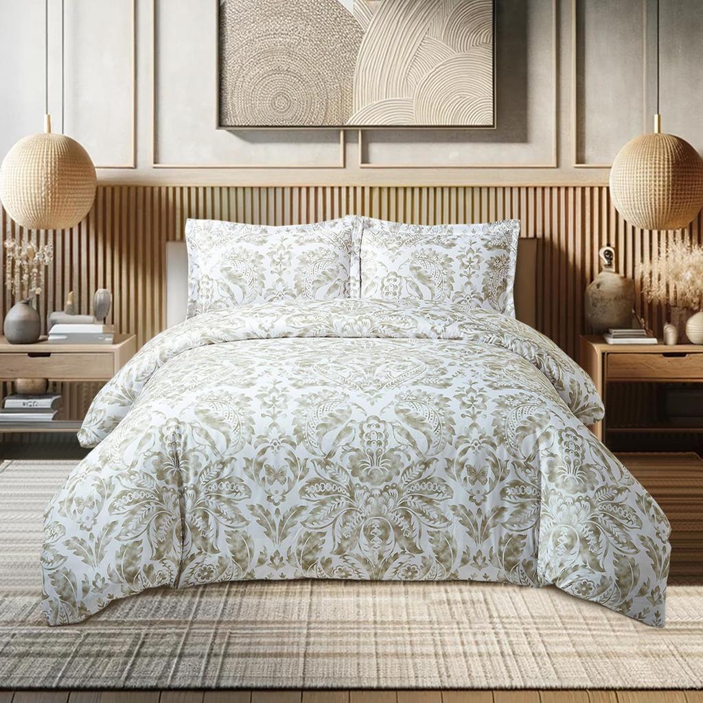 White Flower Three-Piece Quilt Cover 3D Digital Printing Bedding Set Simple Bed Cover