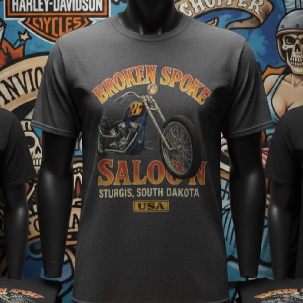 Футболка Broken Spoke Saloon Sturgis – Винтажная футболка для байкерского ралли, Унисекс футболка для ралли XXL