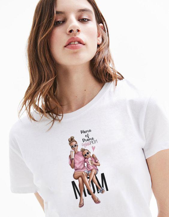 Women T Shirt Mama And Baby Boy Love Life Print T Shirt Harajuku Kawaii Streetwear White