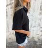 Womens Solid Button Down Short Sleeve Loose Casual Shirt