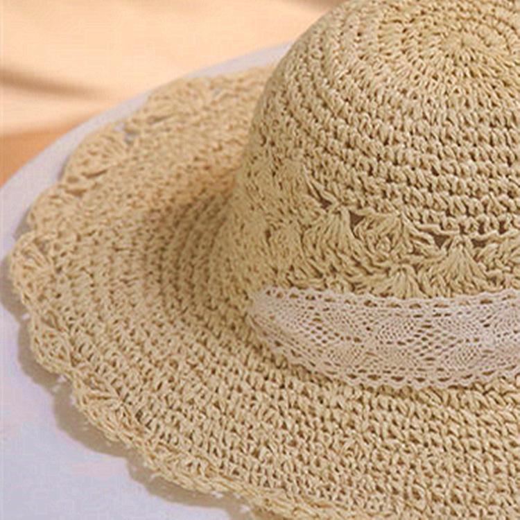 Chapeau de paille coréen doux et mignon en dentelle petit frais loli été vacances au bord de la mer grand bord chapeau de soleil femmes