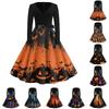 Women's Vintage V-Neck Dress with Halloween Print for Casual Wear and Parties