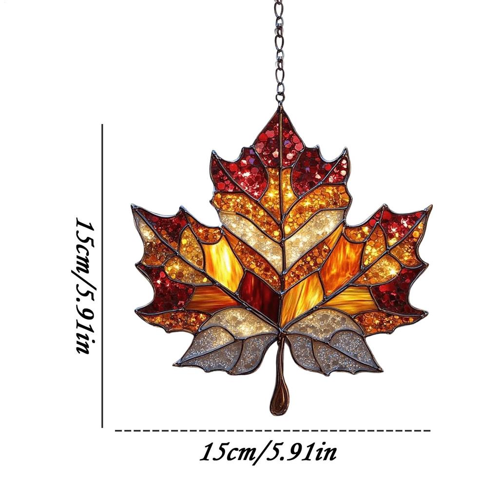 2D Autumn Maple Lea f Suncatcher For Window, Acrylic Maple Leaves Hanging Ornament Fall L eaf Decor Pendant For Garden Party