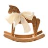 Elegant Wooden Rocking Horse Figurine Ornament with White Ribbon Farmhouses Desktop for Living Room or Nursery Decors