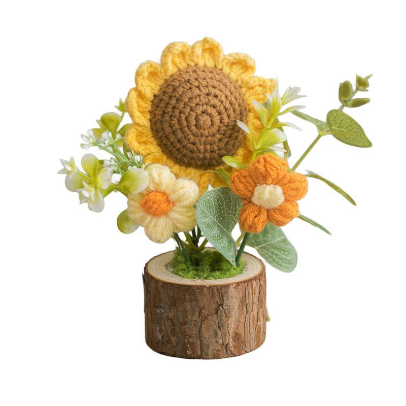 Hand Woven Potted Crochet Artificial Flower Desk Decoration
