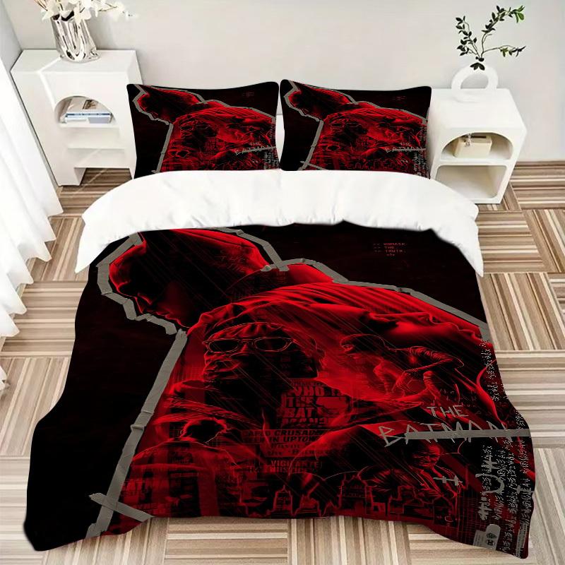 3pcs Batman, Gotham Bedding Set, Soft Polyester Duvet Cover and Pillowcases Machine Washable Seasons All Suitable 86