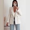 Frauen Mode Breasted Blazer Mantel Vintage Langarm Klappe Taschen Weibliche Oberbekleidung Chic Veste Femme