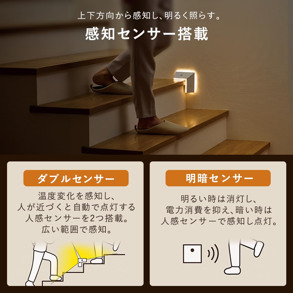 Iris Ohyama BSL-KWMS Dry Indoor Sensor Light, Freestanding, Automatically On, Staircase Type