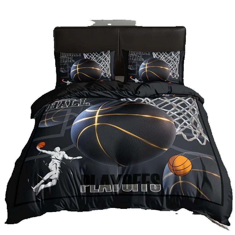 3pcs Black Bedding Set Basketball Dunk 3D Print Cozy Duvet Cover Set King Queen Twin Single Size Birthday Gift Boy Bedroom Decor