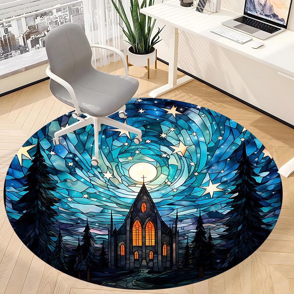 1pc Stained Glass Church Chair Carpet for Office, Non slip, Soft and Durable Office Rug