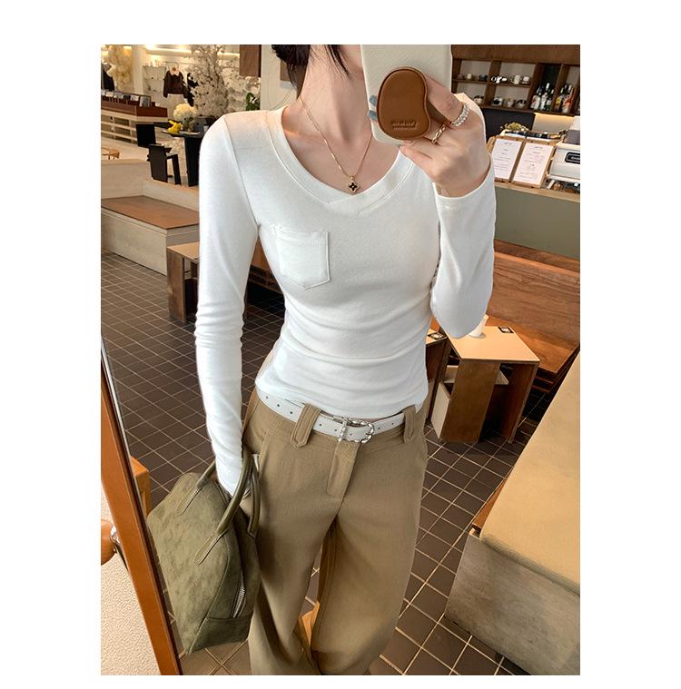 Korean Style Pink V-Neck Slimming Cropped Long Sleeve Women s Top - Autumn/Winter Collection Small белый