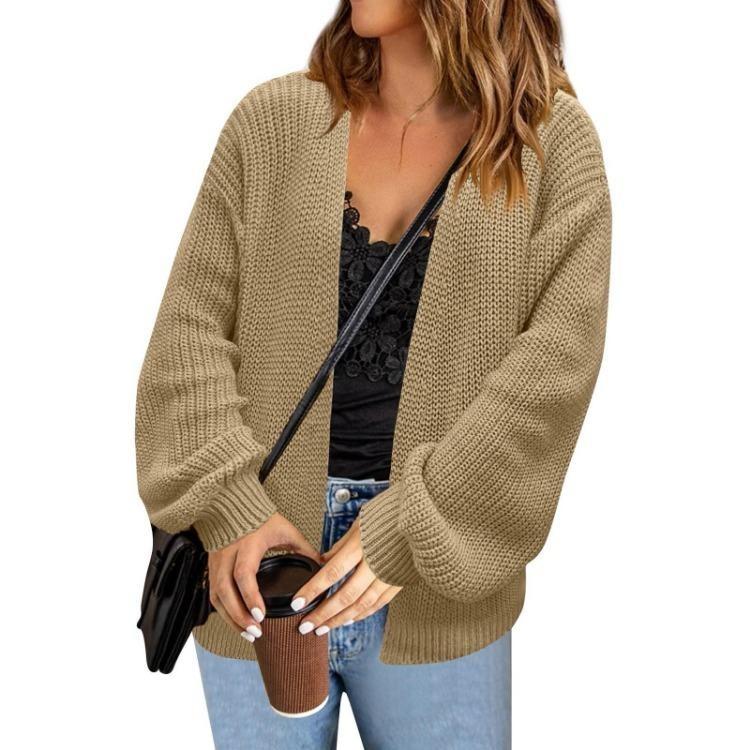 Casual Long Sleeved Knitted Cardigan Jacket Fashionable Loose Sweater for Women