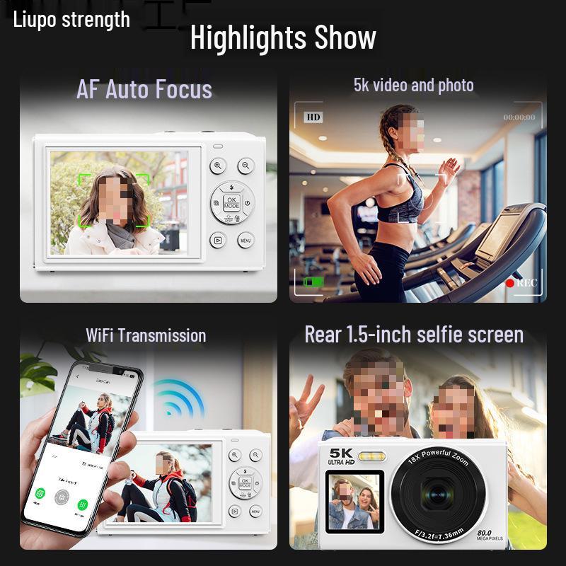 5K HD Dual-Screen Digital Camera with WIFI Transfer: Ultra-Clear Portable Selfie Cam for Students