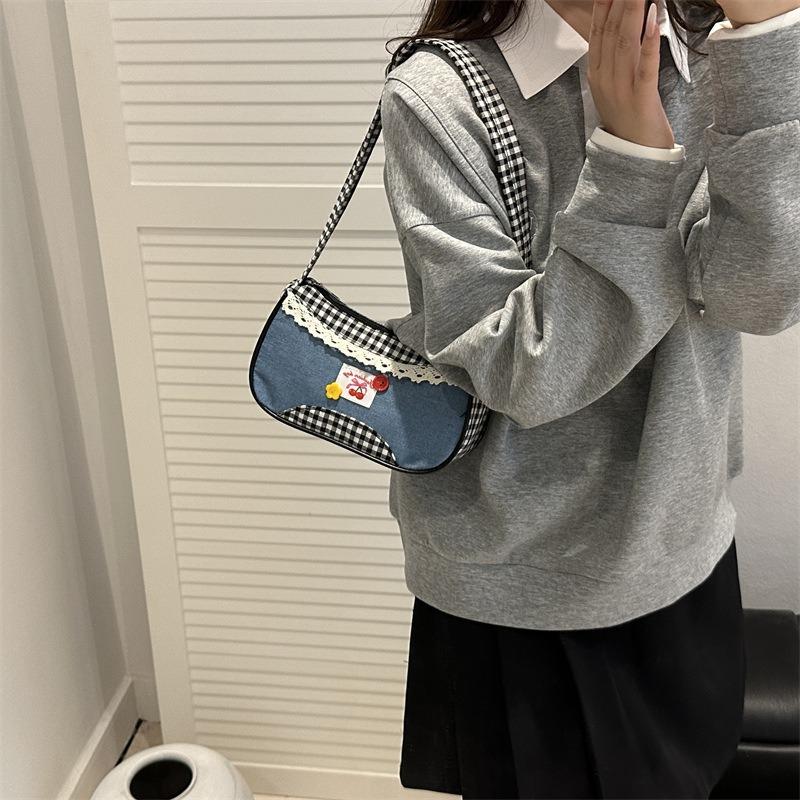 Cute versatile small fresh plaid shoulder bag pleated women's messenger bag college style hand bag