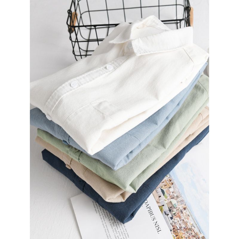 Spring Summer Japan Fashion Retro Long Sleeve Shirts Men's Loose Casual Shirt Outerwear Breathable Washed Cotton Simple and Versatile