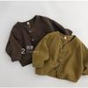 Retro Korean Kids Cotton Linen Cardigan Spring Autumn Unisex Baby Artistic Mori Outerwear