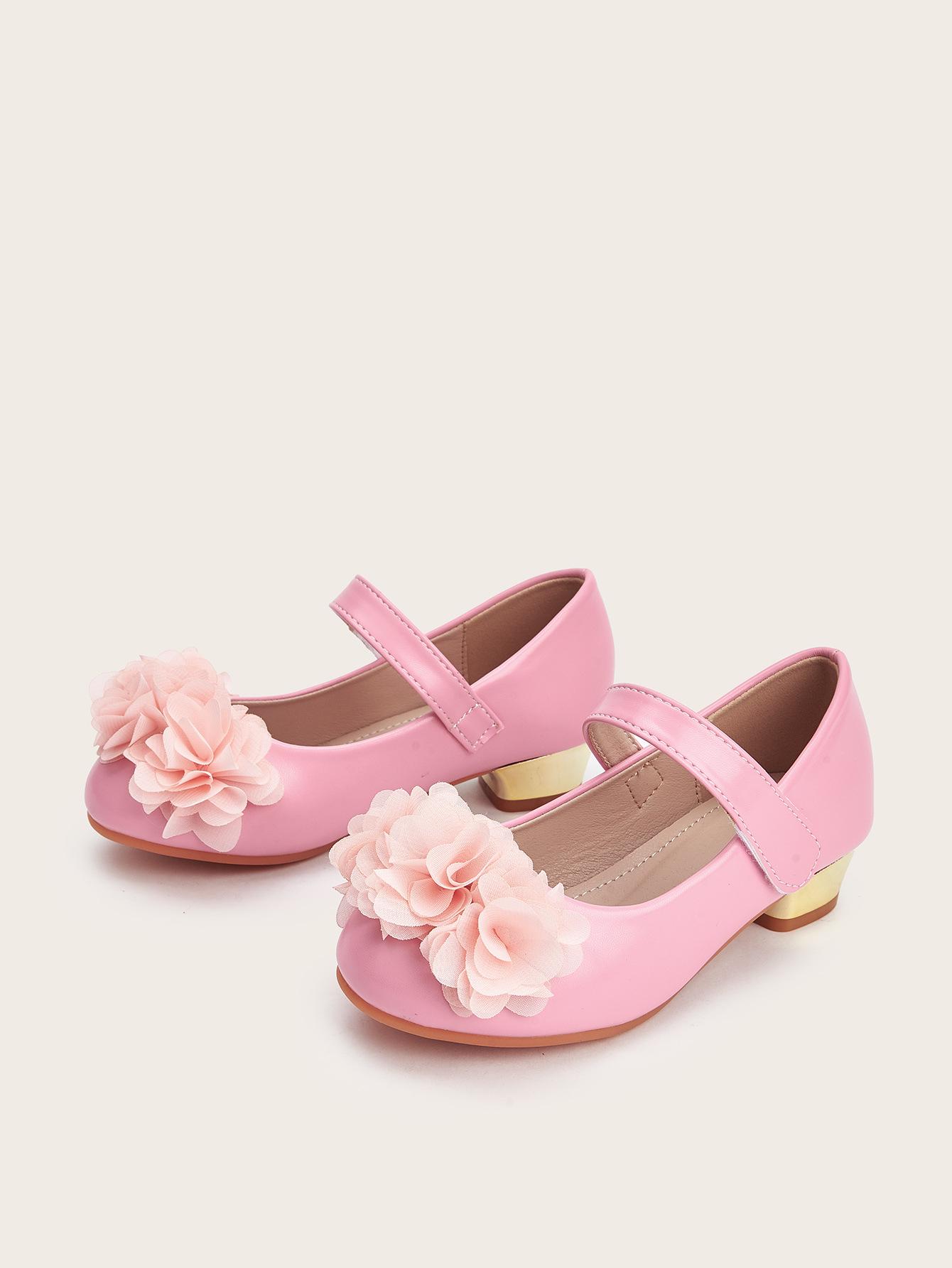 Girls  2026 Chunky High Heels - Princess Leather Shoes for Children 27 розовый