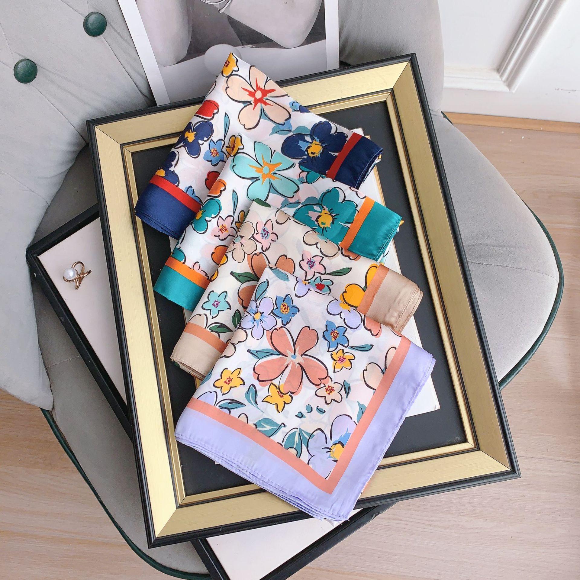

New 70 small square scarf silk scarf spring and summer floral literary scarf decorative imitation silk high-end headscarf headband 70*70