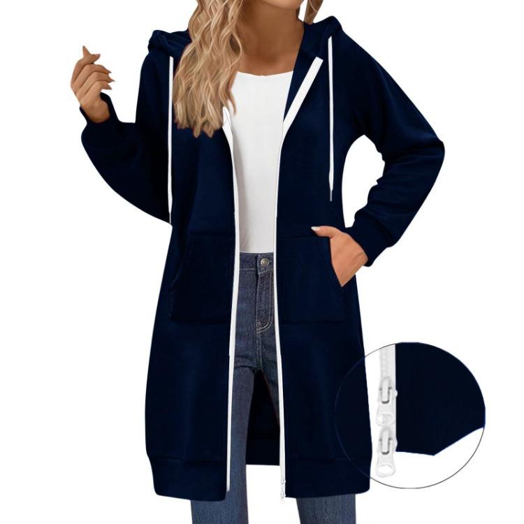 Lässige Hoodie-Jacke Damen Mode Raglanärmel Langarm Doppelreißverschluss