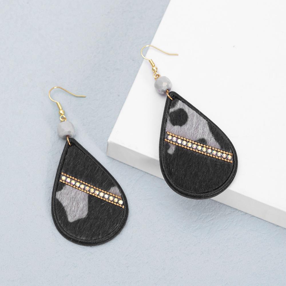 Women's Mixed Color Faux Horsehair Leather Teardrop Earrings - Retro High-end Christmas Gift