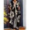 Women's Set Loose Three-quarter Sleeve V-neck Button Printed Robe Drawstring Trousers