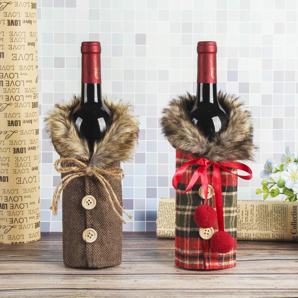 1/2PC Christmas Wine Bottle Cover Party Dining Table Wine Bottle Decoration Striped Checkered Wine Bottle Cover Home Table Decar