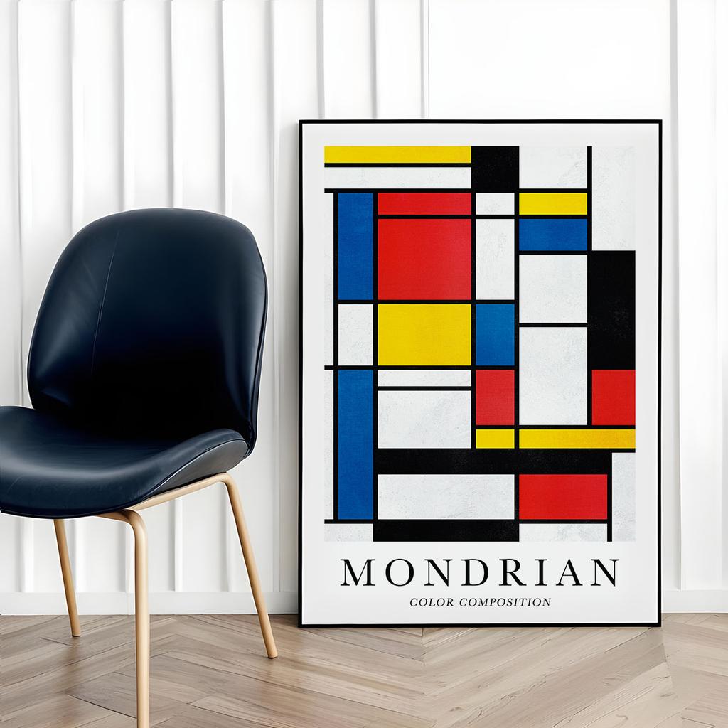 Plakat mondrian kompozycja kolorystyczna