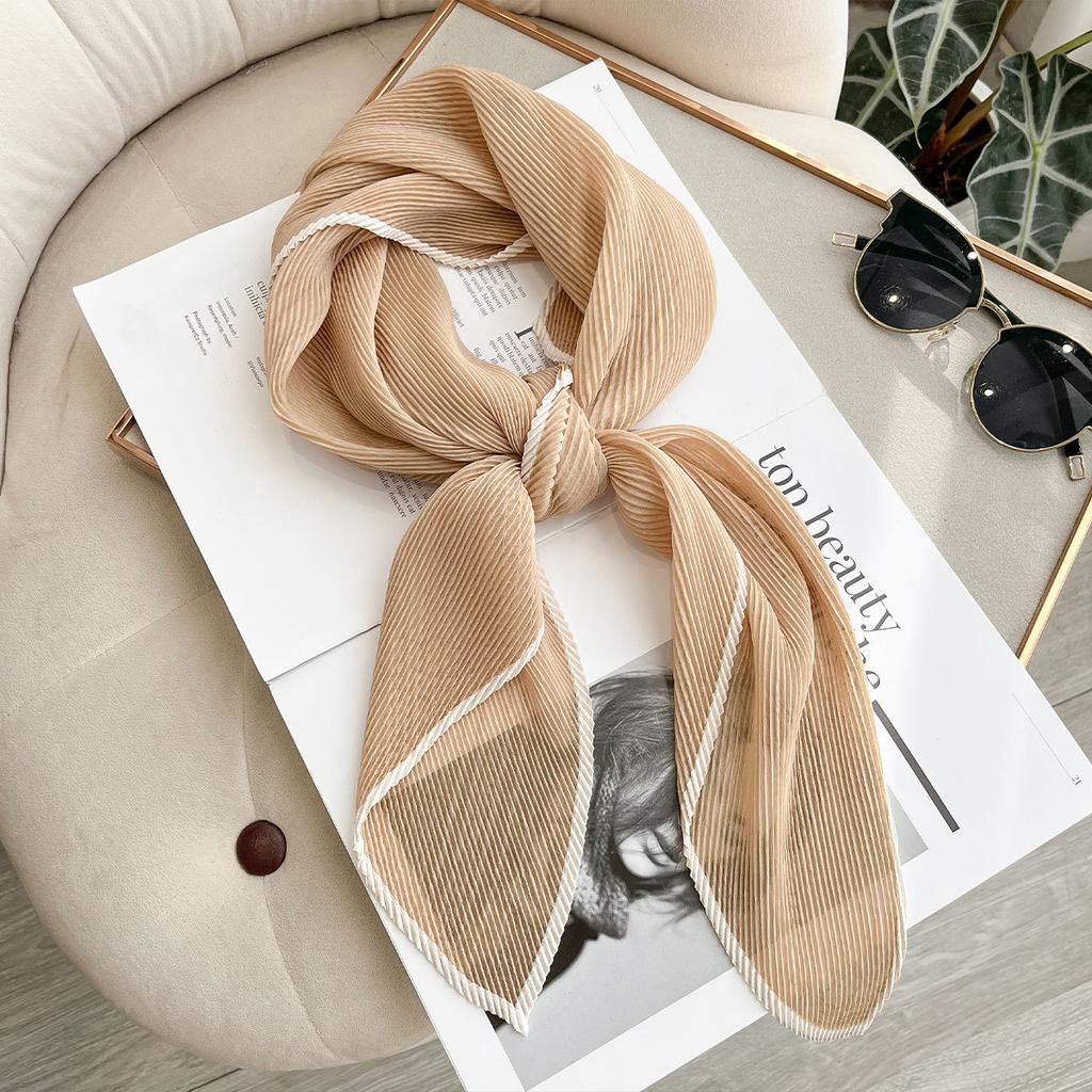 Solid Small Square Scarf Perspective Yarn Versatile Beach Silk Scarf Thin Tencel Skin-friendly Small Scarf Headscarf