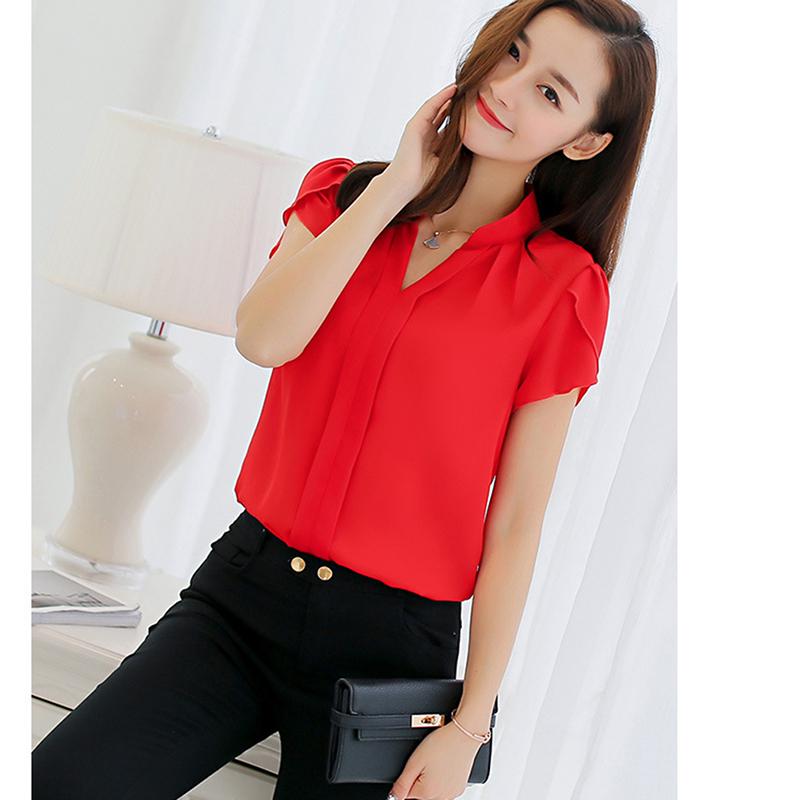 Frauen Hemd Chiffon Bluse Femininas Tops Kurzarm Elegante Damen Formale Büro Bluse Chiffon Hemd Kleidung Neue