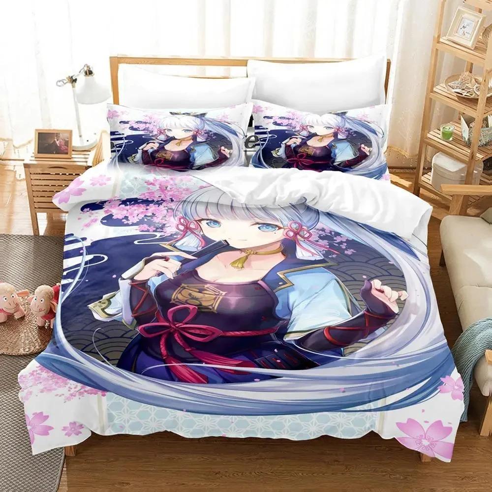 Game Genshin Impact Kamisato Ayaka Bedding Set Duvet Cover Bed Set Quilt Cover Pillowcase Comforter King Queen Size