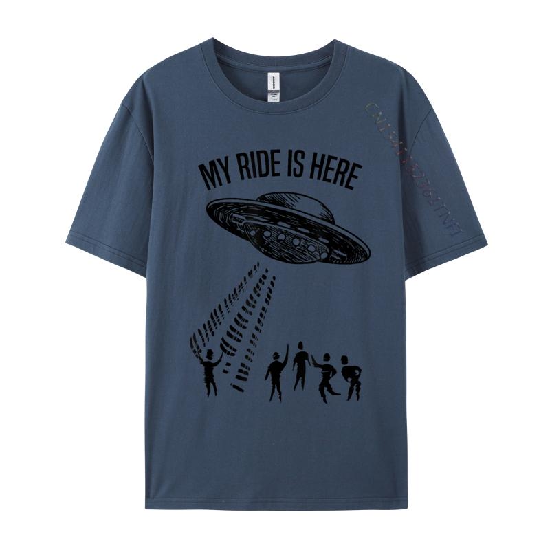 My Ride Alien Flying Saucer UFO Abduction Design Cotton Fabric Luxury Designer T-Shirts For Men Hip Hop T-Shirt Print
