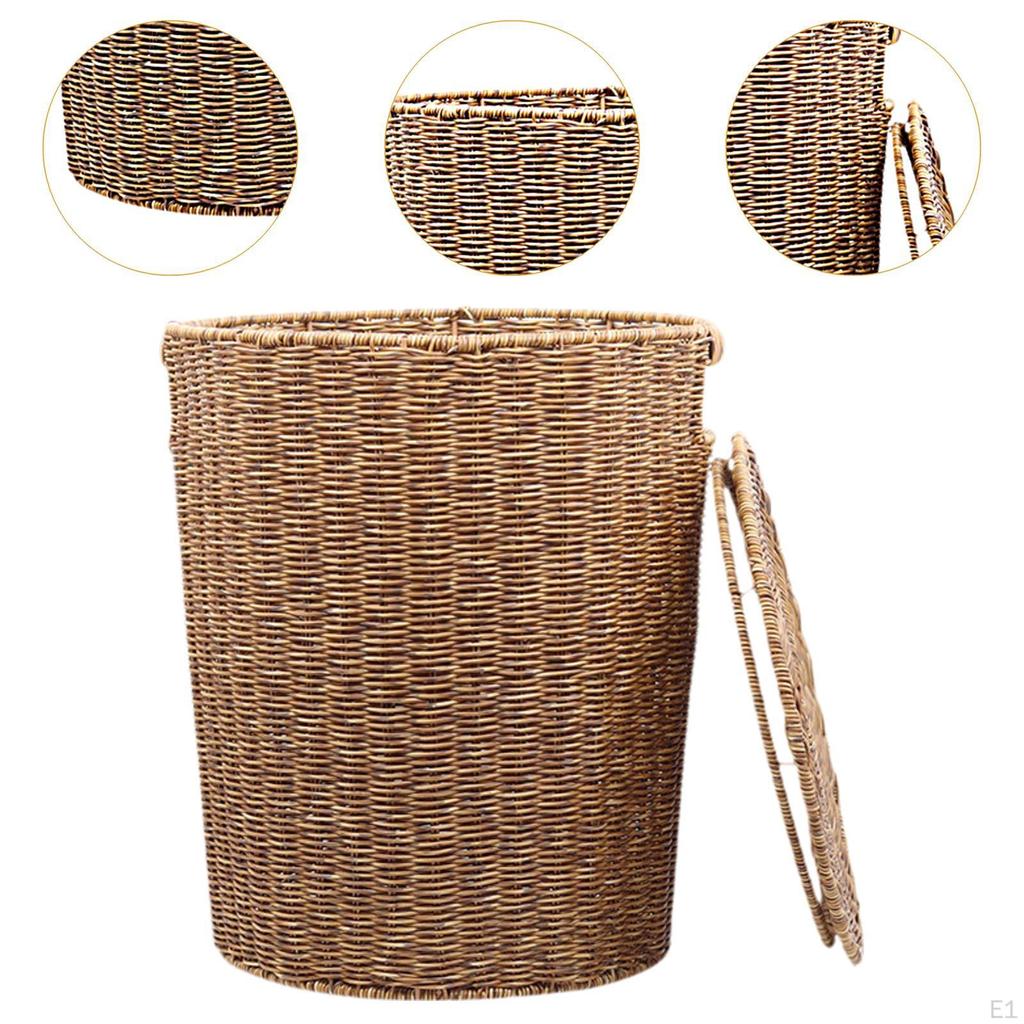 Tkaný odpadkový koš, úložný kbelík na odpadky, dekorativní koš s víkem pro domácnost