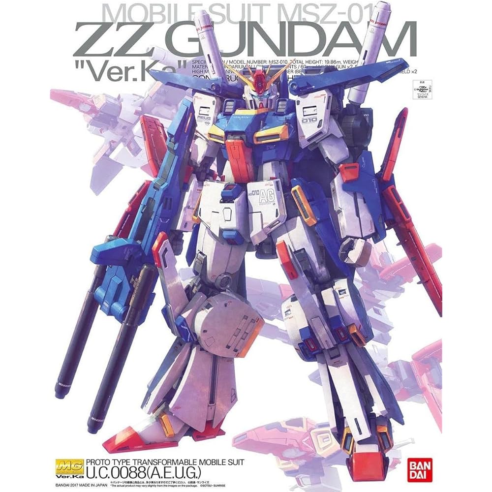 Bandai Spirits MG Gundam ZZ Ver.Ka 1/100 Scale Color-Coded Plastic Model Kit Multicolor