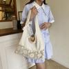 with Lace Ribbon Flower Beach Bag Hollow Out Hollow Shoulder Bag Solid Color Woven Bag  Streetwear