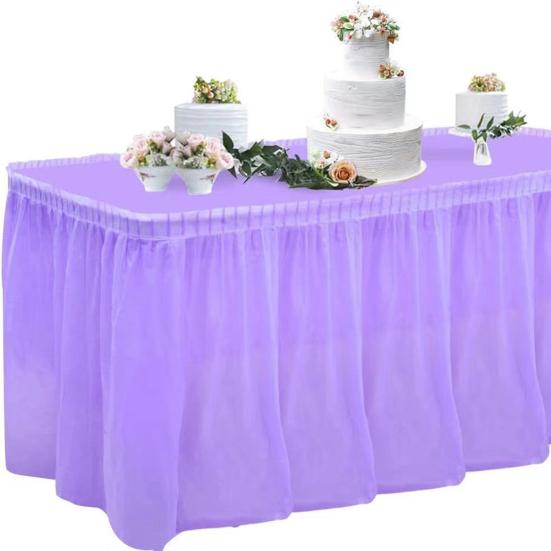 Disposable Waterproof Table Skirt with Adhesive Strip 420x70cm Heavy-Duty Plastic Cover for Wedding Birthday Party Easy Cleanup Elegant Event Decor
