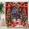 Red Christmas Shower Curtains,Winter Snowflake Xmas Green Pine Trees Branches Snow Scene Happy New Year Waterproof Fabric