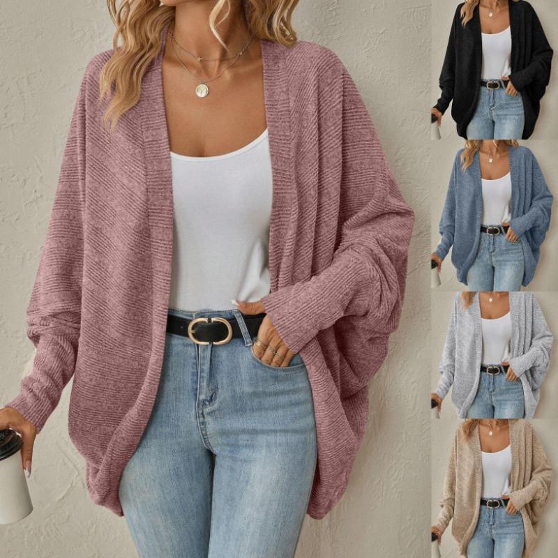 Women S Long Sleeve Knit Cardigan Solid Color Mid Length Casual