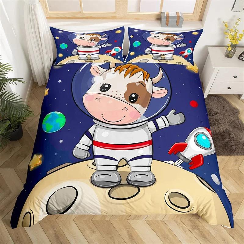 Comforter Cute Cartoon Cows Twin King Farm Animal Bedding Set Microfiber Botanical Floral Comforter For Boys Girls