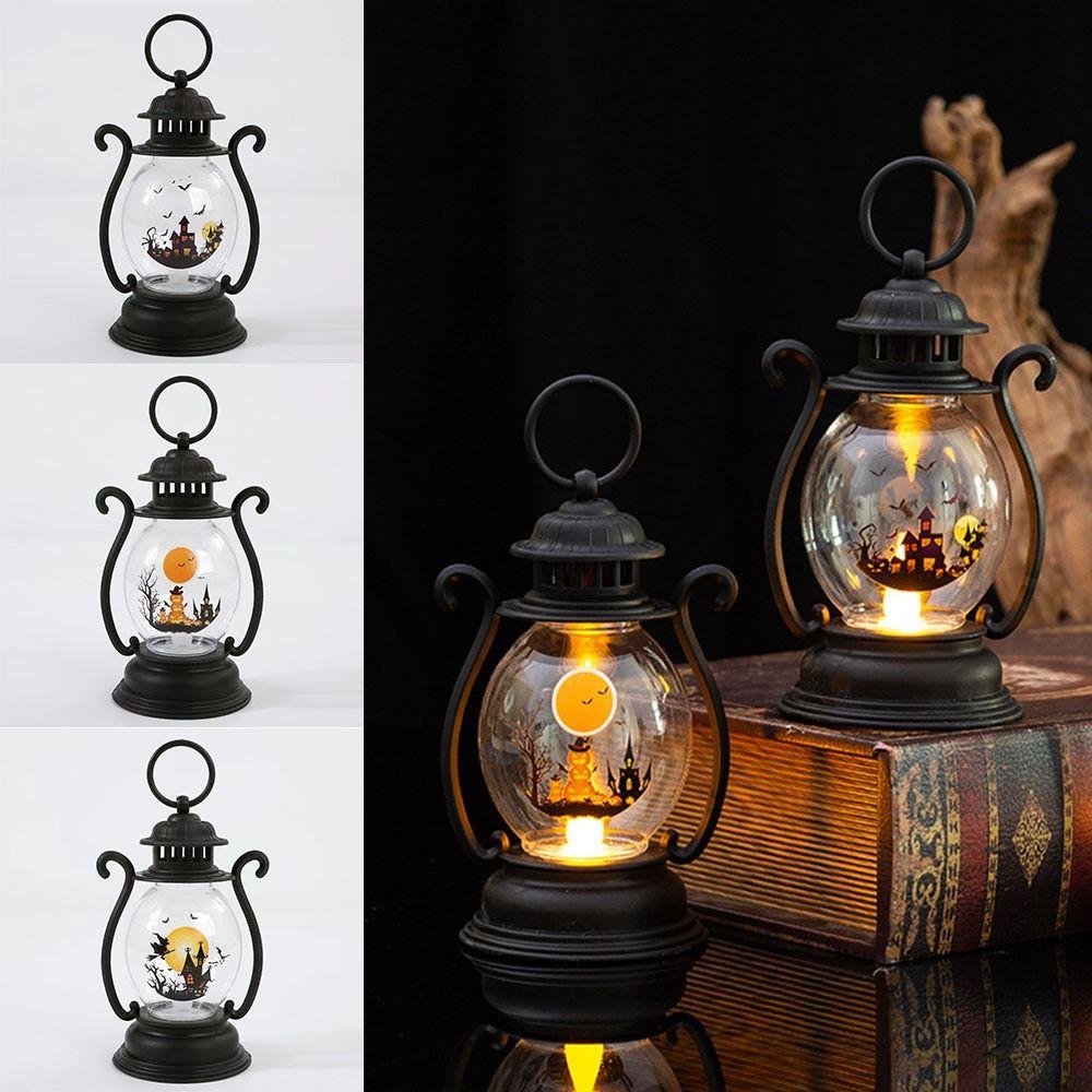 Electronic Candle Halloween Pumpkin Lantern Hanging Oil Lamp Halloween Portable Lantern  Halloween
