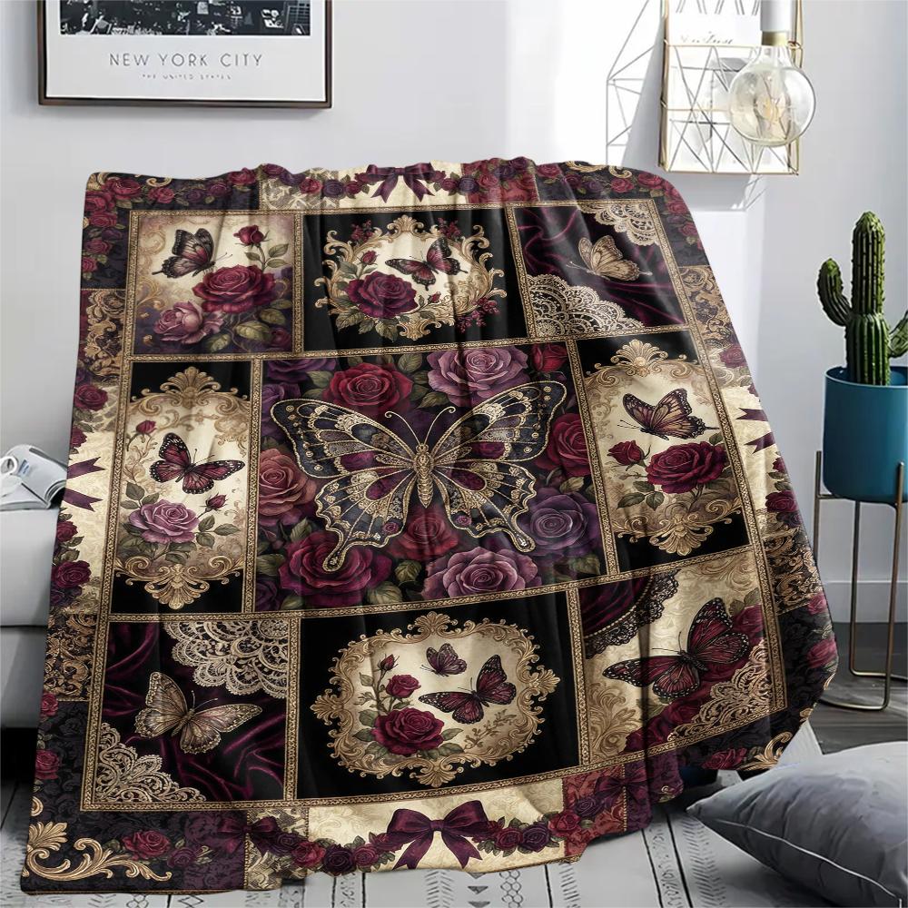 Butterfly Decoration Print Flannel Blanket, High Quality Comfortable for All Seasons, Home Decor, Warmth and Comfort, Perfect for Christmas Gifts32