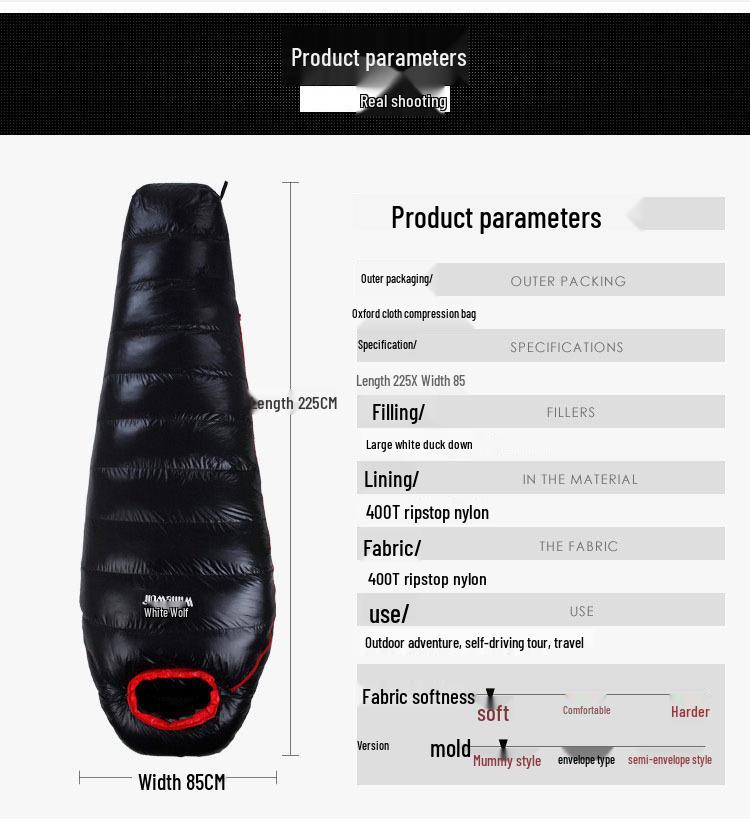 Adult Mummy Sleeping Bag -25°F for Camping and Travel, Duck Down