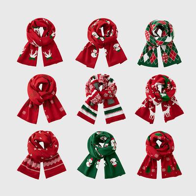 Autumn and Winter Christmas Scarf, Children and Adults Warm and Versatile, High-end European and American Style Red Knitted Scarf