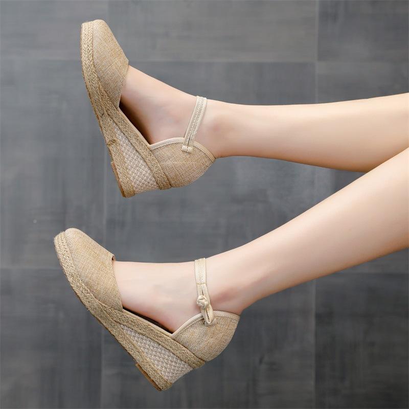 Vår Sommer Sko Dame Sko med hæl Dame Kilehæl Merke Dame Pumps Casual Dame Kiler 8cm Plus Size 42