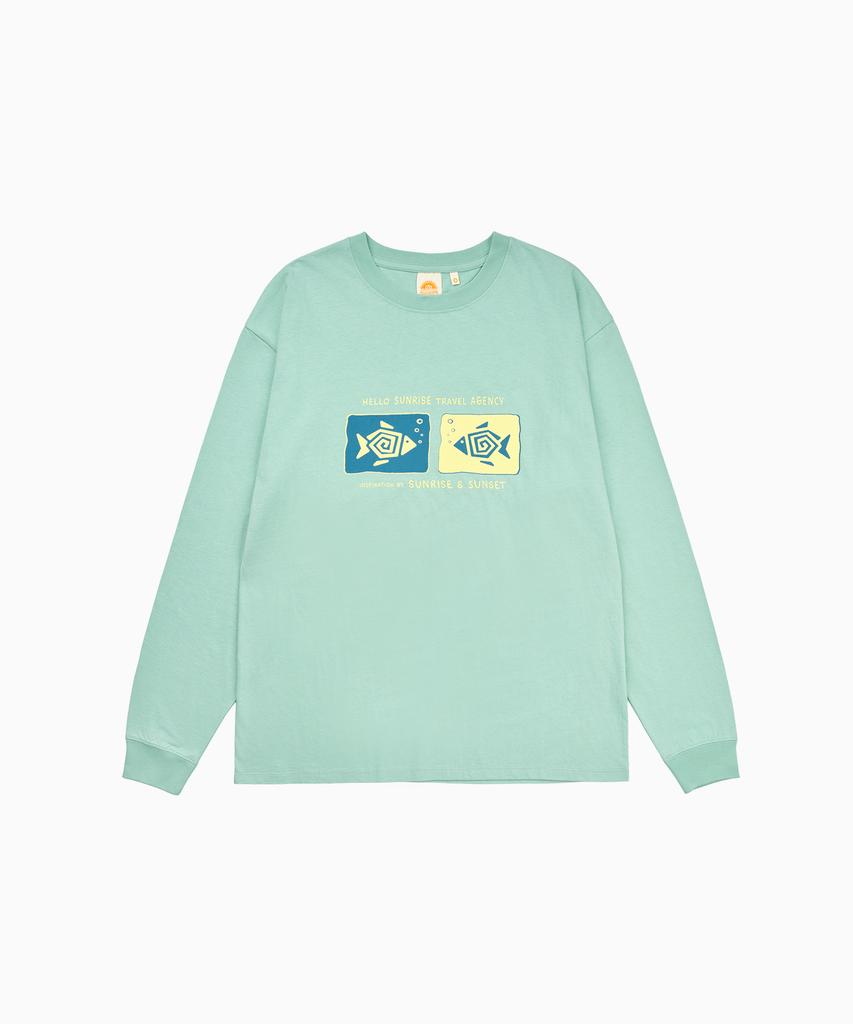 HELLO SUNRISE Geometric Fish L/S Tee_Mint